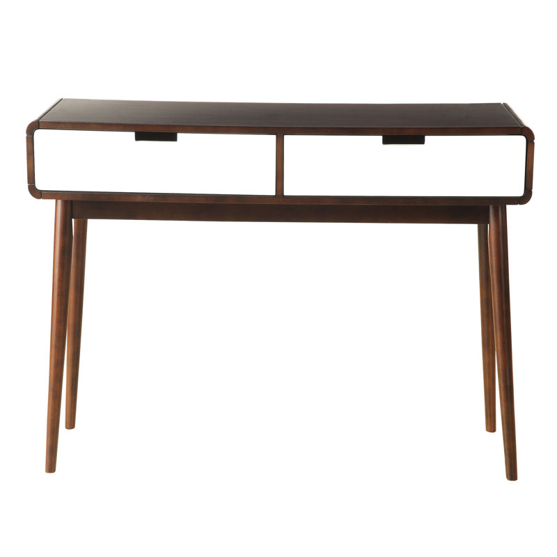 Table rectangulaire et blanche avec 2 tiroirs pour armoire à vin de style Mid-Century moderne