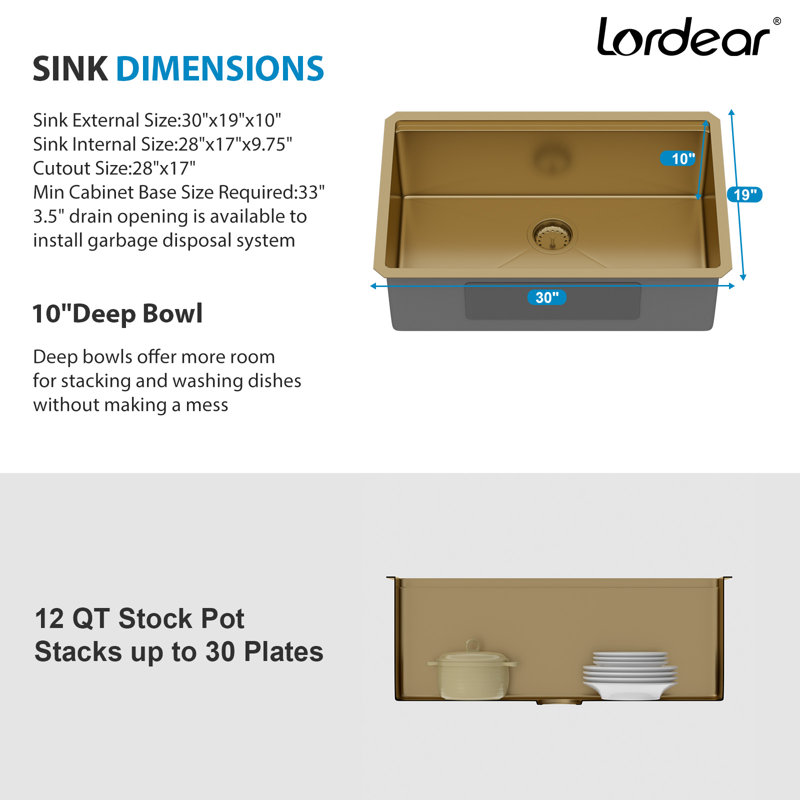 30 Inch Gold Undermount Workstation Kitchen Sink