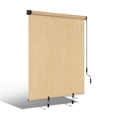 HOMEDEMO Outdoor Roller Shades for Patio, 96"W x 96"H Roll up Shade for Outside, Sun Roller Shade Cloth Roll blinds Cordless Waterproof for Porch Gazebo Pergola Balcony Backyard, Khaki