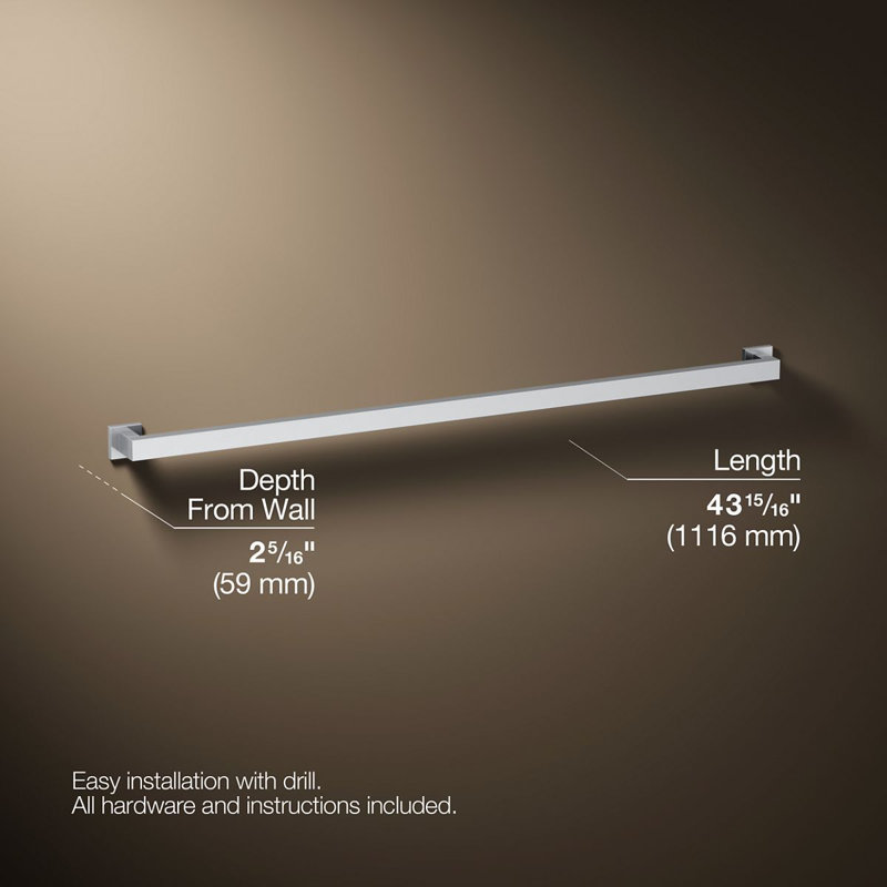 Square Metal Grab Bar for Shower, Bathroom Safety Grab Bar, Tub Rail, 42" W, Polished Chrome