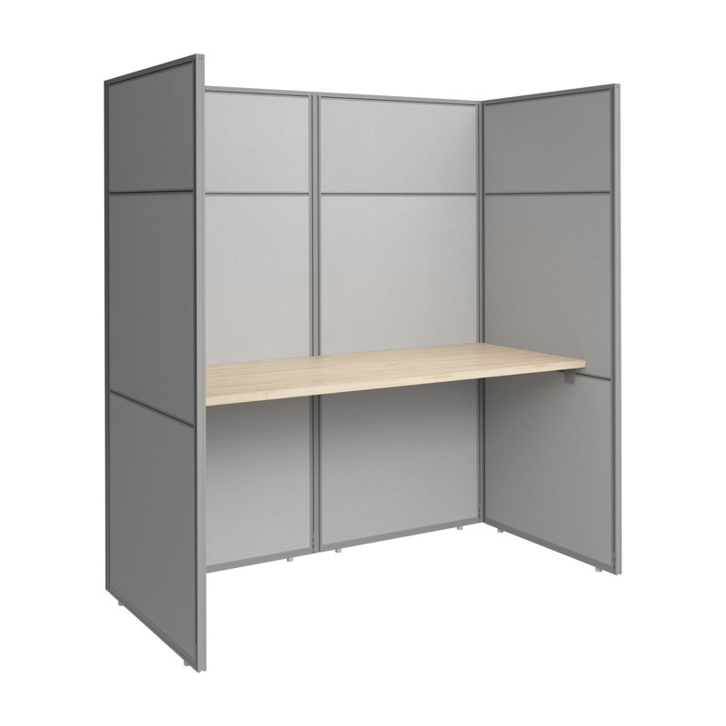 Easy Office Rectangle 1 Person Cubicle with Cable Management, Natural Elm