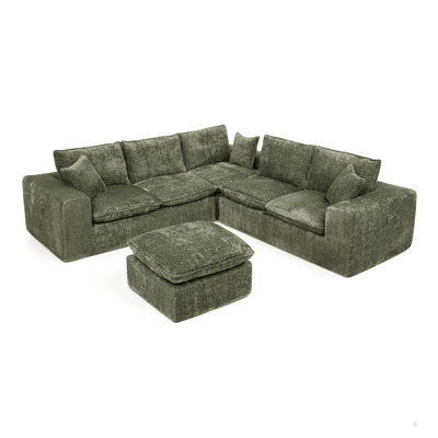 107-inch Boucle L-shaped Sectional Sofa with Moveable Ottoman