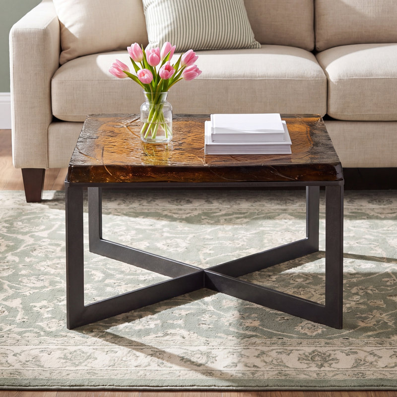 Angier Glass Top Single Coffee Table, Amber Cast Glass