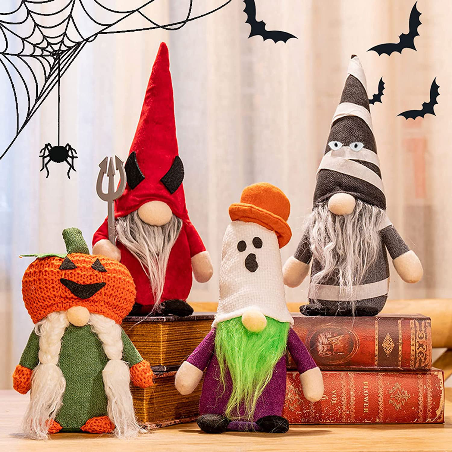 The Holiday Aisle® 4 Piece Hand-Made Devil Mummies Pumpkin Ghost Dolls  Figurine Set