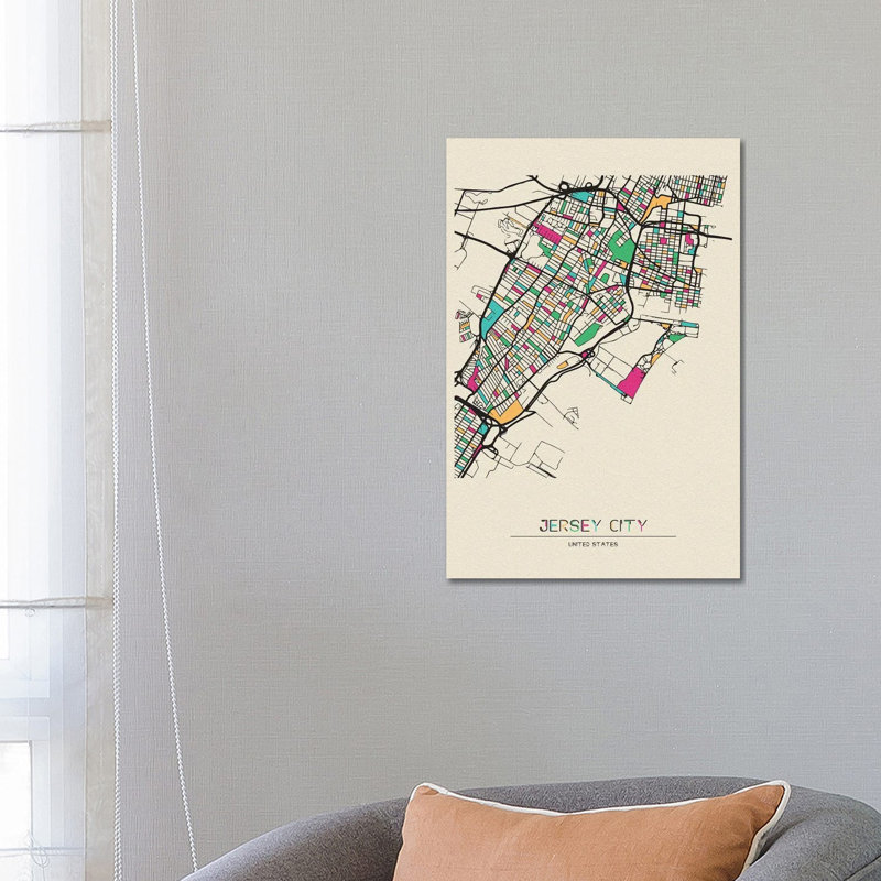Jersey City, New Jersey Map by Ayse Deniz Akerman - Wrapped Canvas Gallery-Wrapped Canvas Giclée
