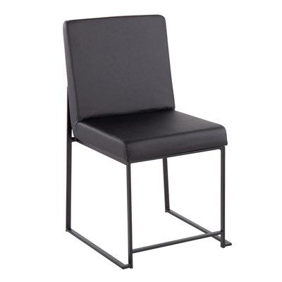 High Back Contemporary Dining Chair in Black Steel and Black Faux Leather  - Set of 2