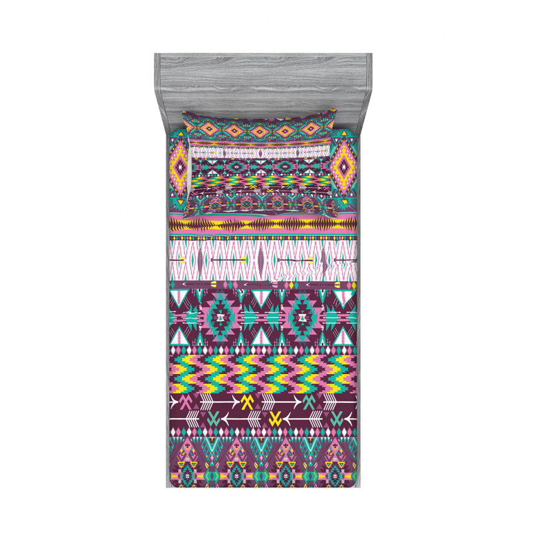 Ensemble de draps ikat traditionnels et flèches, Ensemble de draps pour lit simple TG avec drap-hou