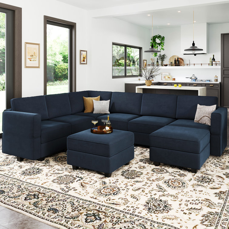 Chanaye 9-Piece Velvet Convertible Modular Sofa Sectional Livingroom Sofa Set, 8 Storage Ottomans with 7 Backrest
