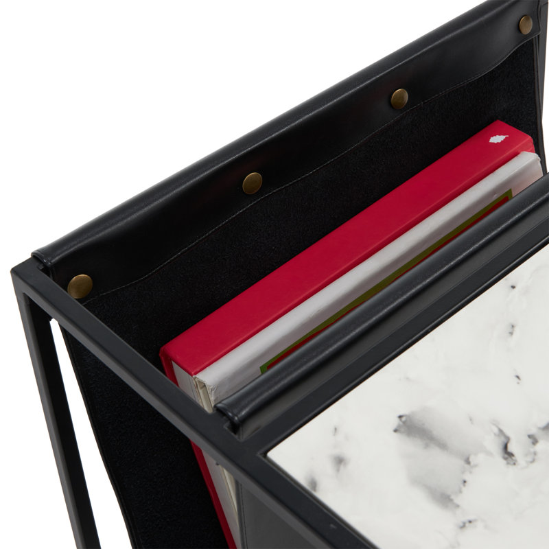 Wilson Black Metal and Marble Print Magazine Storage End Table