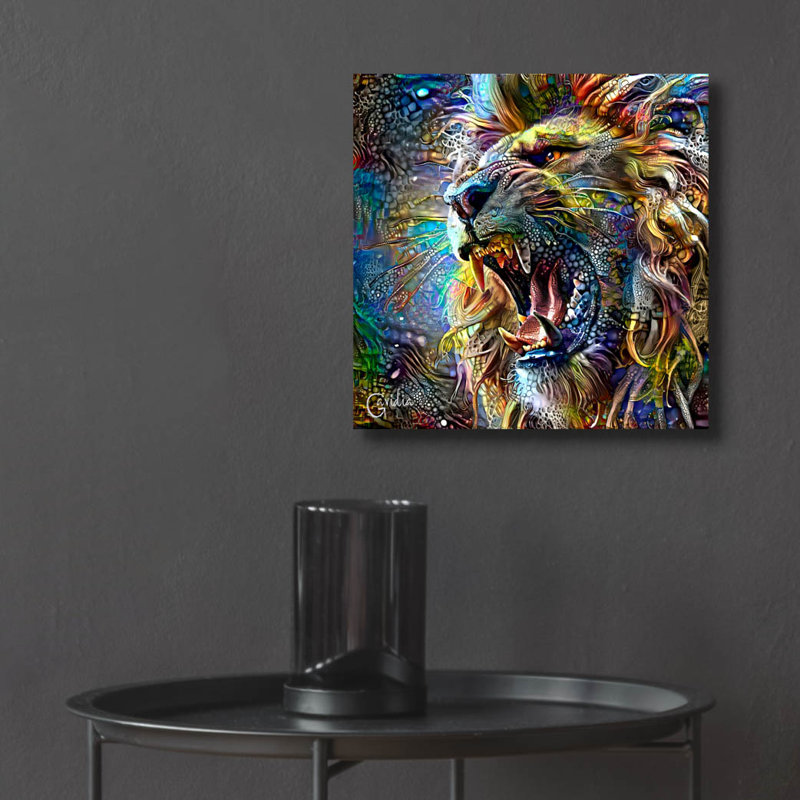  Art mural en verre «Lion» par Pierre Gavidia, 12 po x 12 po