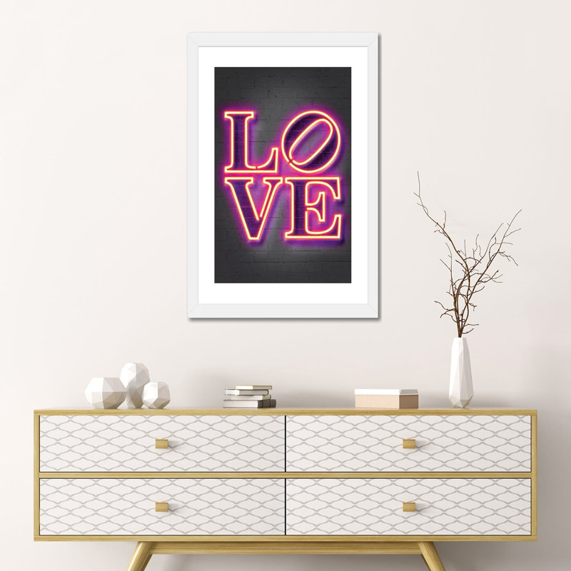 "Love" par Octavio Mielu-impression d’art textuel, H 24 po x l 16 po x P 1 po, Papier encadré blanc, Blanc