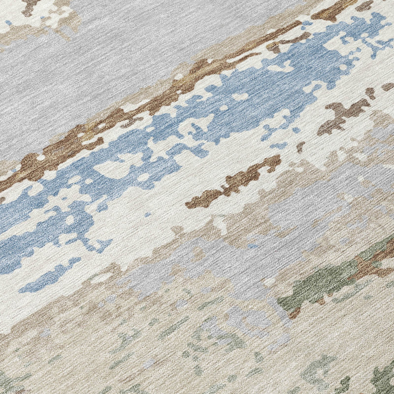 Machine Washable Indoor/Outdoor Chantille ACN2592 Abstract Rug, 2'3" x 7'6" Runner, Ivory