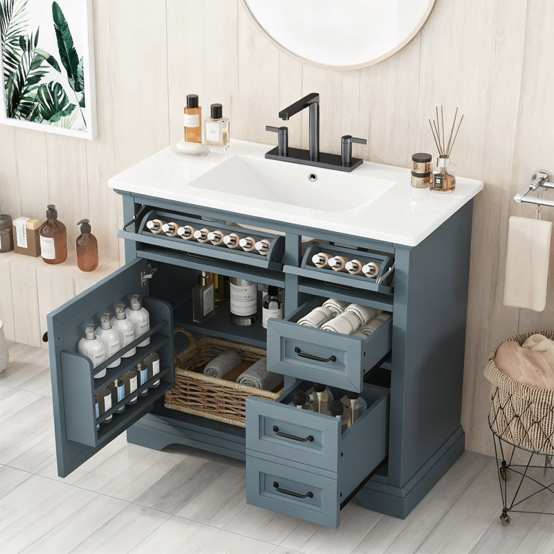 Meuble-lavabo 36 po avec lavabo, Bleu gris