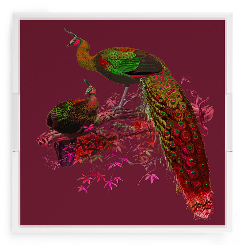 Family Pheasants Acrylic Square Decorative Tray, Pinot, 18"W x 18"D x 2"H