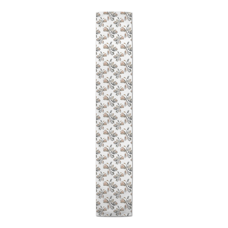 Behrad Rectangle Floral Polyester Table Runner, 72" x 16", Gray