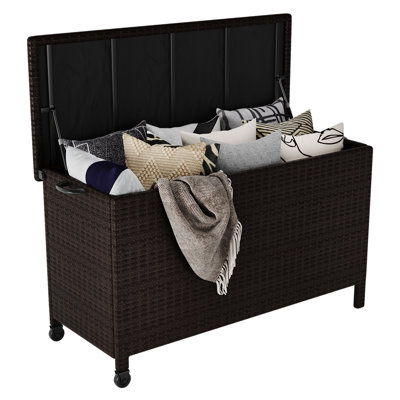 Boîte de rangement en osier 125 gallons, boîte de rangement intérieure / extérieure avec roues universelles à 360 °, contenant de rangement en rotin résistant à l'eau pour coussins de meubles de patio, outils de jardin et jouets de piscine