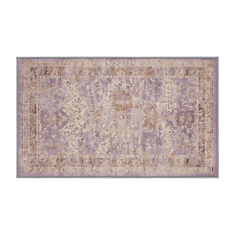 Machine Washable Gray Area Rug, Rectangle 7' x 9'