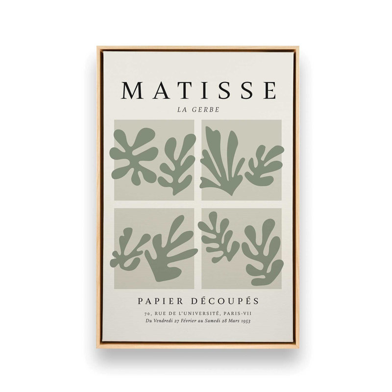 Matisse's La Gerbe Quartet en vert, H 18,75 po x l 12,75 po x P 1,75 po, Cadre américain en érable flottant