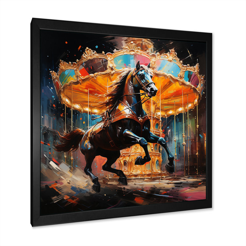 Carrousel Horses II - reproduction sur toile, H 30 po x l 30 po x P 1 po, Cadre photo noir
