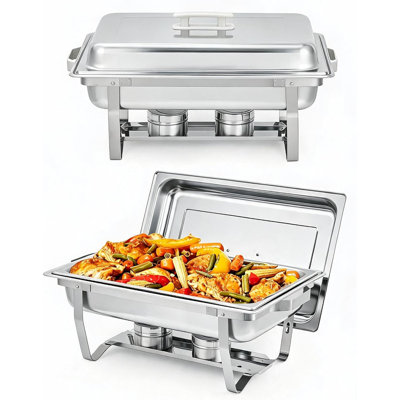 Ensemble de 6 chauffe-plats rectangulaires 8 QT (59 cm) - Acier inoxydable - Chauffe-plats chauds/froids pour buffets, mariages et réceptions professionnelles