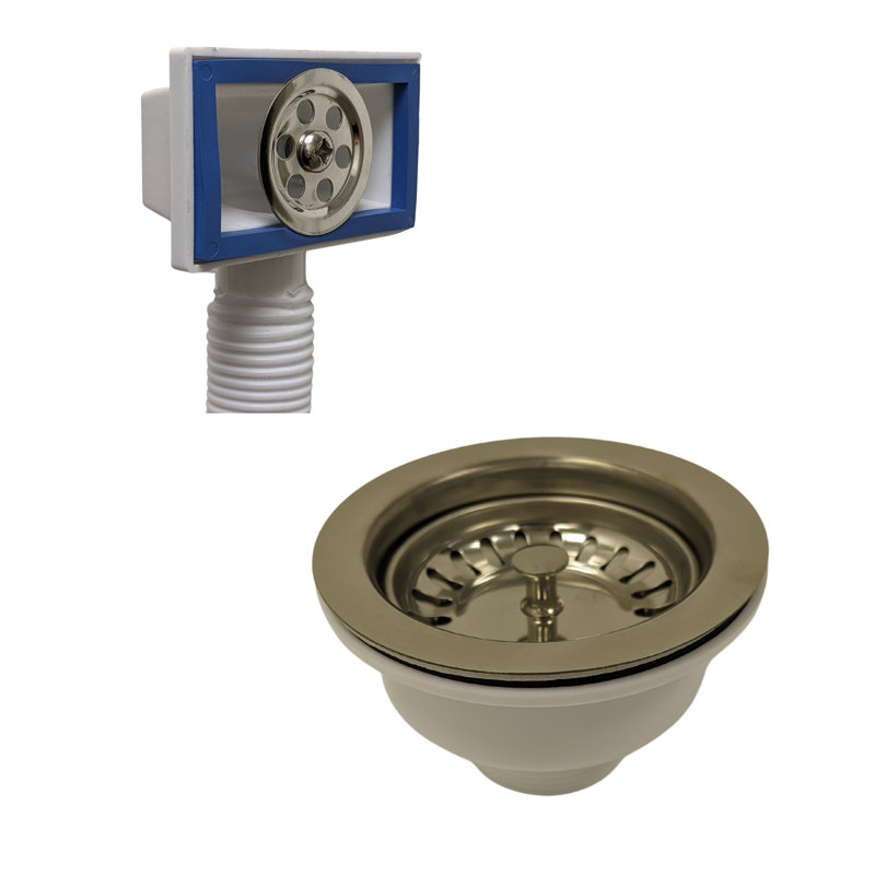 Basket Strainer With Rectangular Overflow - Chrome Finish