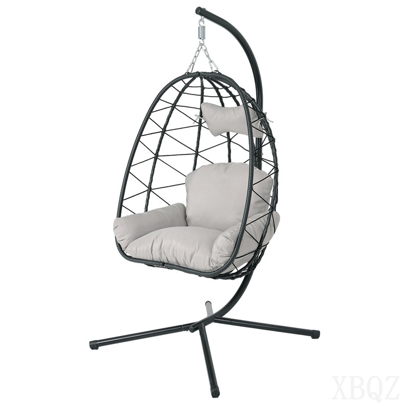 Hanging Egg Chair With Stand Indoor Outdoor Pe Wicker Swing Hammock Chair With Washable Cushion For Patio Bedroom Balcony Garden