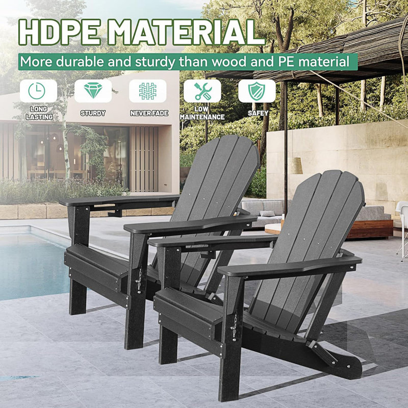 Ensemble de 2 chaises Adirondack, chaises d'extérieur pliantes avec porte-gobelet, Gris