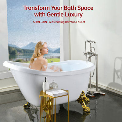 Robinet de baignoire autoportant de luxe à cascade pour une expérience spa Bath de Summit, design antique en laiton massif avec douchette, nickel brossé
