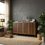 Sideboard Buffet Cabinet with Grille-Striped Doors and Adjustable Shelves