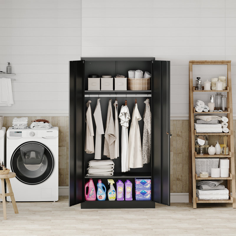 Armoire penderie en métal de 36 po de largeur avec serrure, Noir