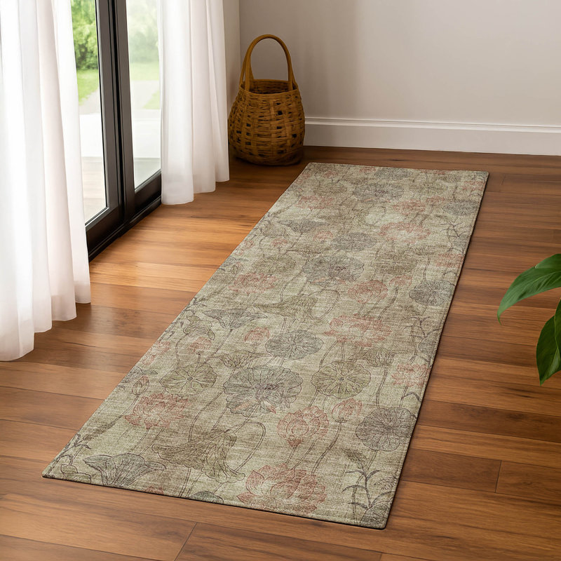 Tapis floral lavable à la machine de qualité supérieure Mayfield AMF2128, Brun, Tapis de couloir 2 pi 3 po x 7 pi 6 po