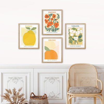 Sydney Orange Flower Poppies, impression sur papier 4 pièces