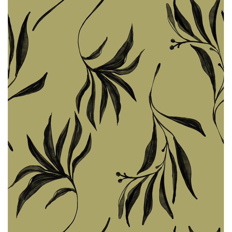Rouleau de papier peint L 33 pi x l 20,5 po Yuki Osada Painterly Branches, Noir / Olive