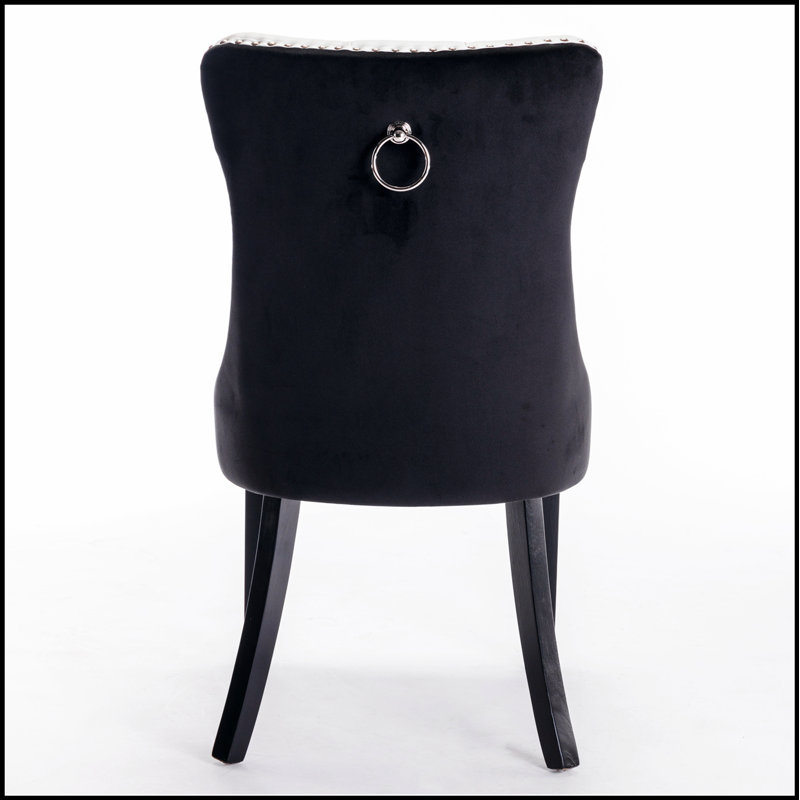Chaise de salle à manger haut de gamme en bois massif touffeté et revêtu de velours de polyuréthane avec pieds en bois, ensemble blanc et noir