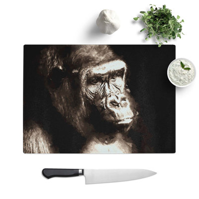 Glass Mighty Silverback Gorilla in Abstract Chopping Board