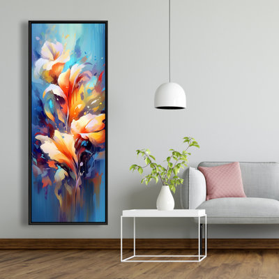 «Flowery Explosion» - Corail, décor de toile contemporaine encadrée