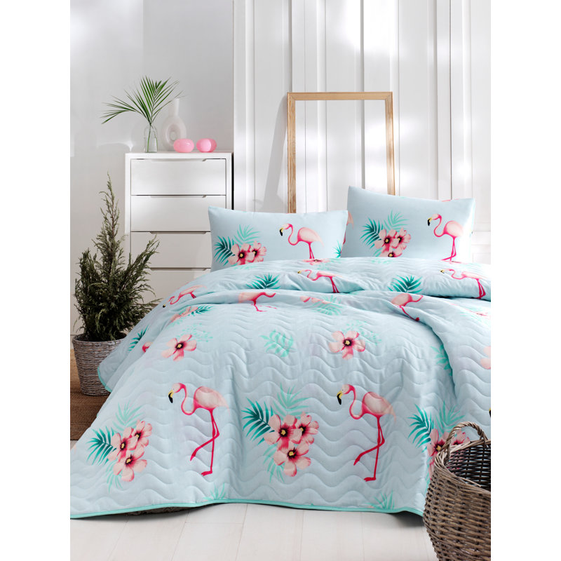Courtepointe en mélange de coton bleu / rose Estep, Courtepointe simple