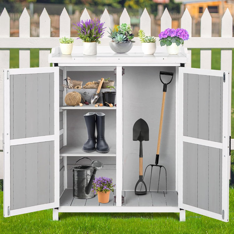 Banc de rempotage blanc avec plateau en métal blanc, armoire de rangement en bois avec tablette réglable