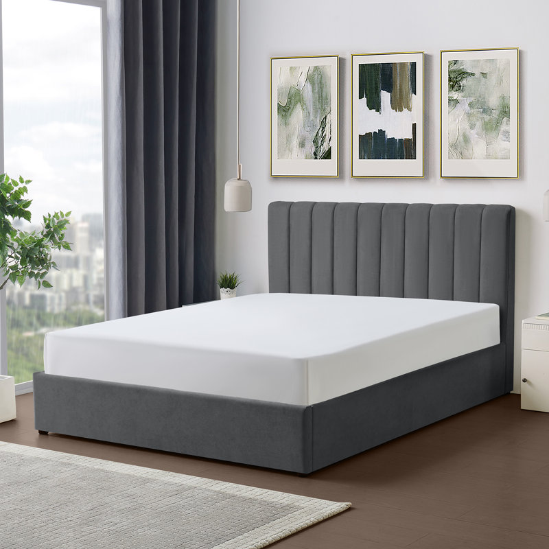 Evelynne Fabric Ottoman Bed Frame with Storage - , Dark Grey, Kingsize (5')