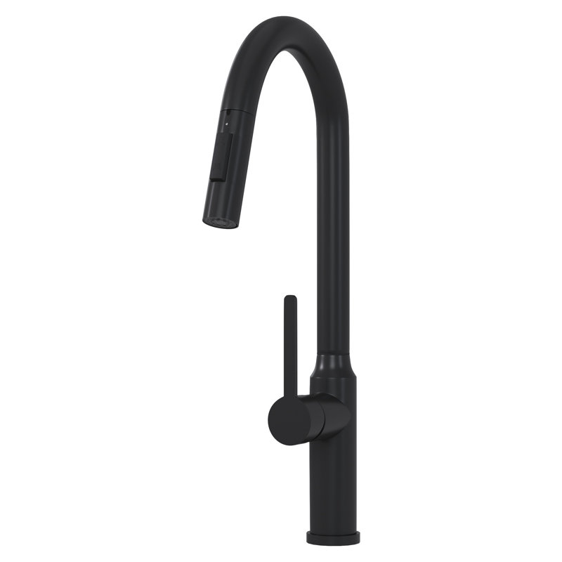 Robinet de cuisine 19,04 po noir mat avec fonction coulissante fluide, Noir