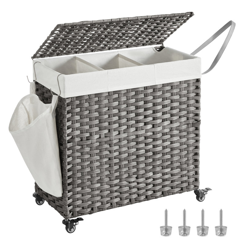 Rolling Laundry Basket With Wheels, Gray
