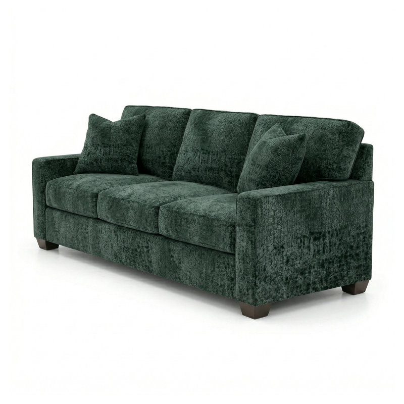Canapé à accoudoirs carrés 92 po Clifford en velours vert antique ou vert sauge - fabriqué aux États-Unis