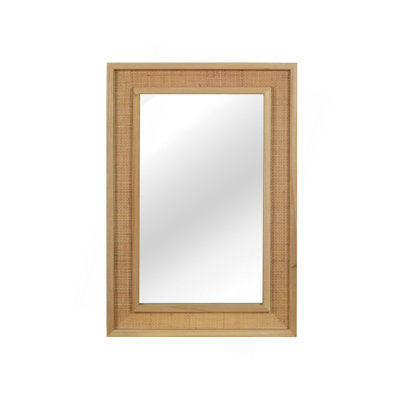 Natural Wood Color 20"x30" Rattan Rectangle Solid Wood Frame Decorative Mirror,For Farmhouse,Bathroom,Home Decor,Entryway