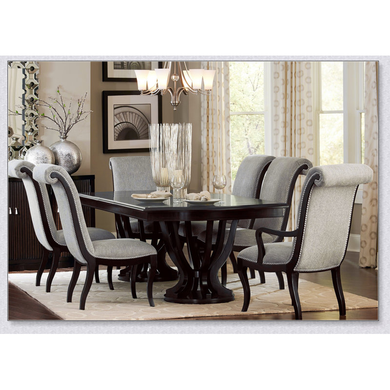 Contemporary Rectangular Double Pedestal Dining Table with Extension Leaf for Versatile Modern Home Dining Spaces