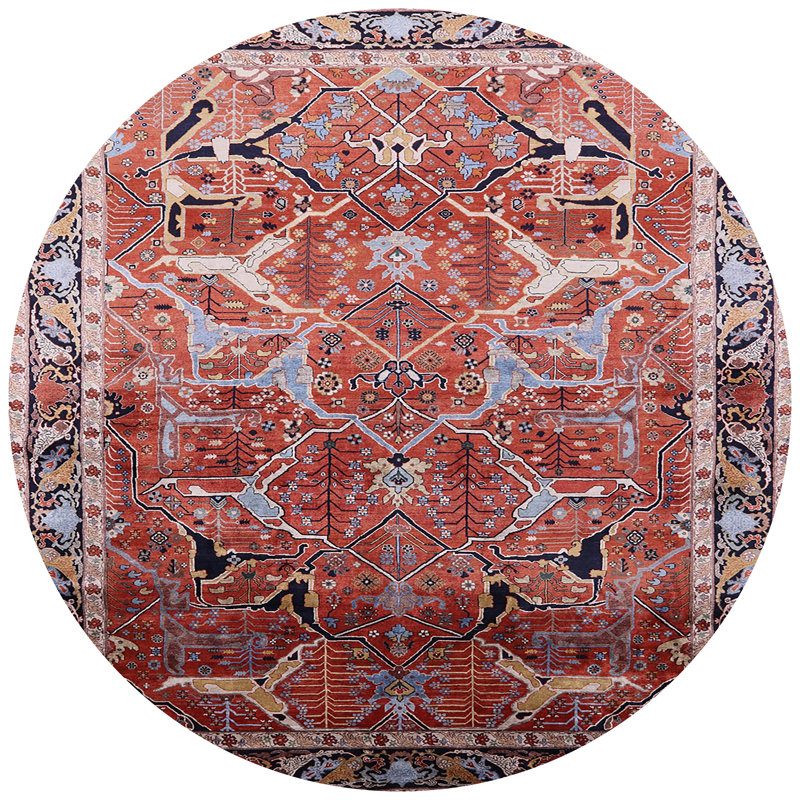 Tapis brun à motif oriental, Rond 4 pi