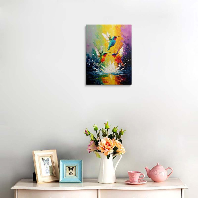 40*30,Wall Art Framed Print Painting Vibrant Rainbow Background Bird Wall Decor Poster Textured., 40 cm H x 30 cm W