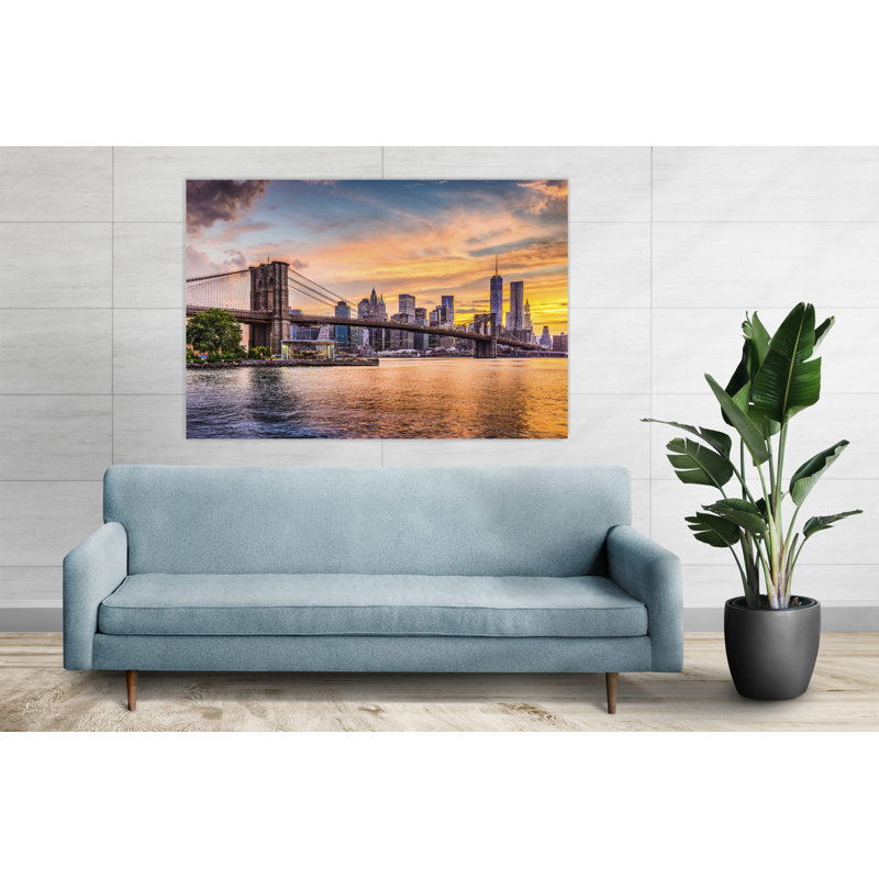 Impression sur toile Brooklyn New York City Skyline, H 47 po x l 32 po x P 1 po, Encadrement doré