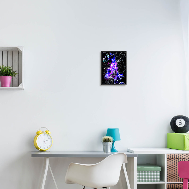 " Bold Purple Galaxy Nebula " by Sebastian Grafmann Painting Print, 14" H x 11" W x 1.5" D, Black Framed