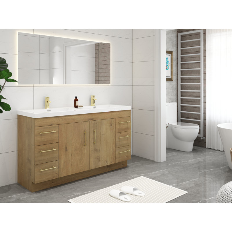 Ensemble de meuble-lavabo double 60 po Carliss, Chêne, Or