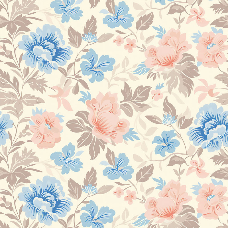 Rouleau de papier peint à motif floral pastel bleu et rosé